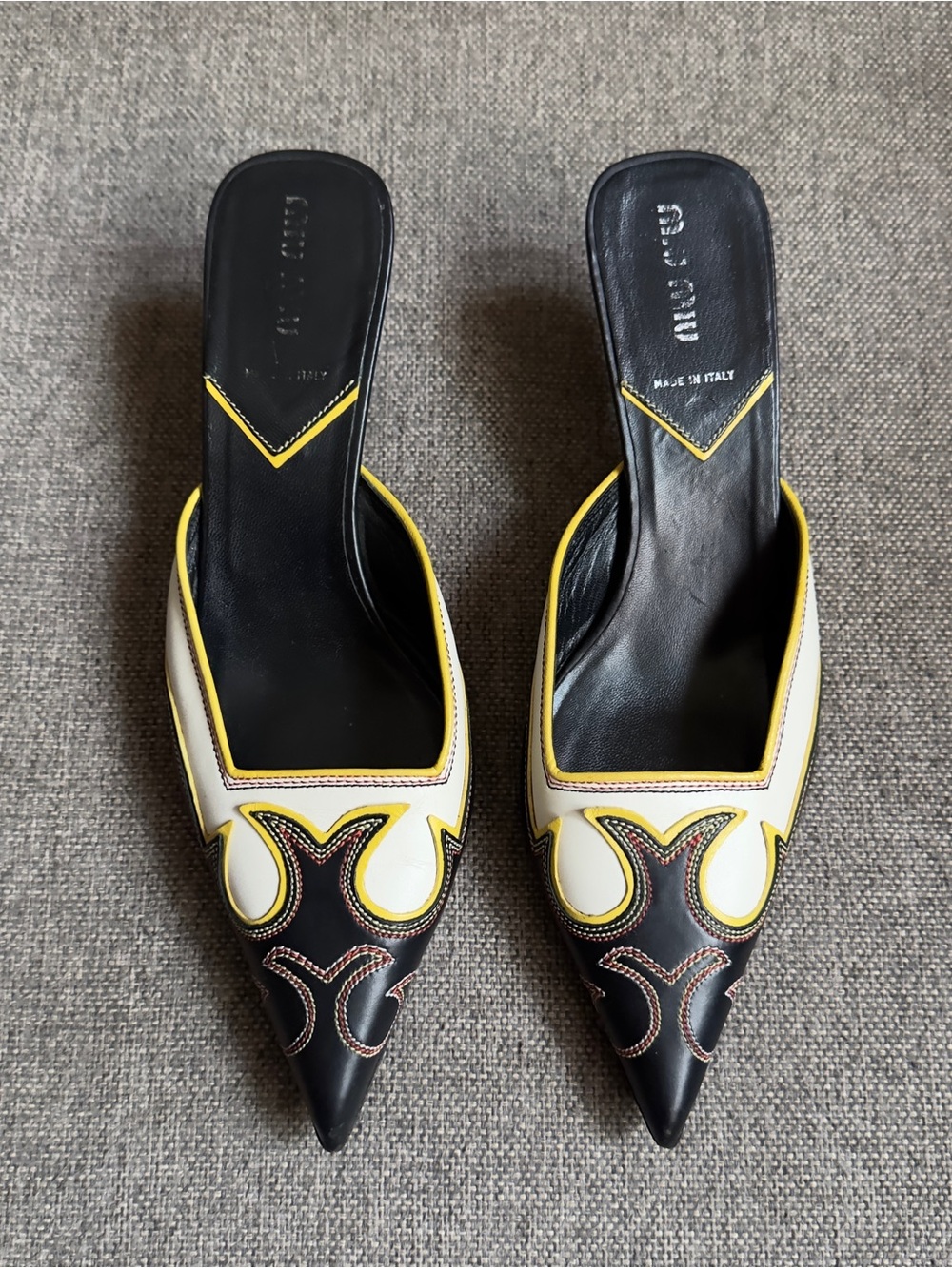 Vintage Miu Miu western mules heels